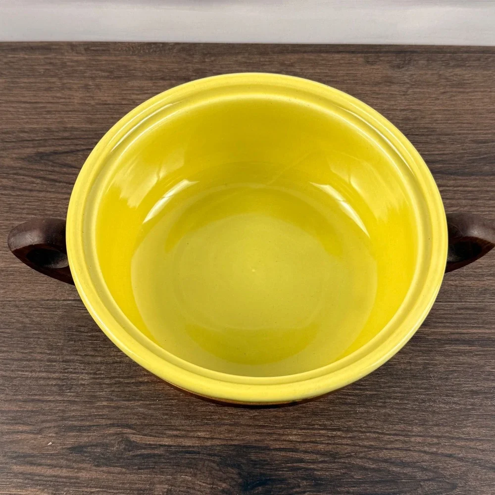 Bauer Pottery Chartreuse Casserole Lid Copper Wood Stand California